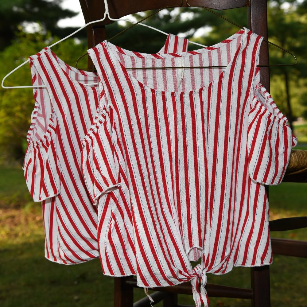 Two Red White Striped Tops Cold Shoulder Chocolate